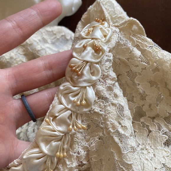 Vintage 1940s homemade lace long sleeve belted wedding dress maxi small XS - Picture 11 of 15